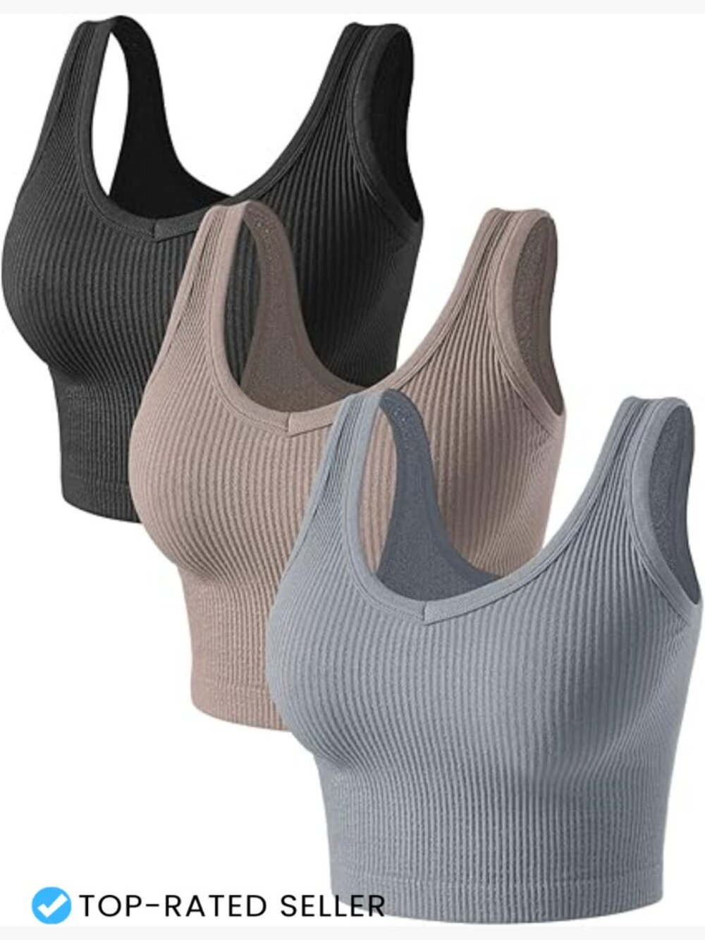 V-Neck Crop Tank Tops 3 Pack Workout Yoga Basic Sleeveless Fitted